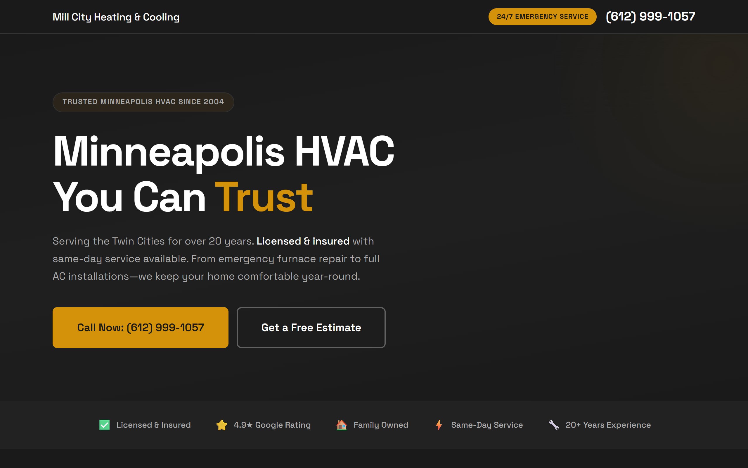 Mill City Heating & Cooling website